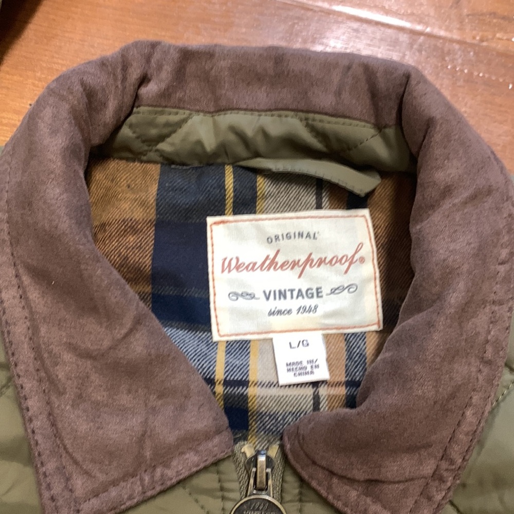 NWT Weatherproof Quilted Olive Green Men's Jacket with Contrast Collar - Picture 4 of 6